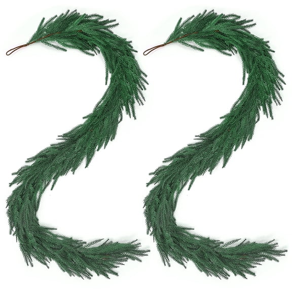 Kidzkube 6 FT 2 Pcs Artificial Norfolk Pine Garland, Real Touch Green Faux Greenery Garland for Christmas Table, Wall, Outdoor Christmas Decorations