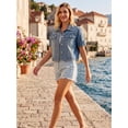 thumbnail image 3 of DARING DIVA Women's Short Sleeve Denim Collared Button Up Cropped Jean Jacket M Grey Blue, 3 of 7
