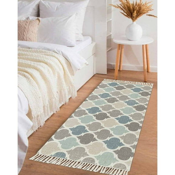 Teal Blue Grey Geometric Hallway Runner Rug 2x6ft,Morocco Abstract Art Washable Woven Living Room Bedroom Kitchen Bathrom Carpet with Tassels,Non-Shedding Indoor Outdoor Throw Door Mat for Entryway