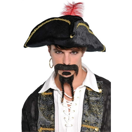 Pirate Mens Adult Buccaneer Costume Black Facial Hair Set