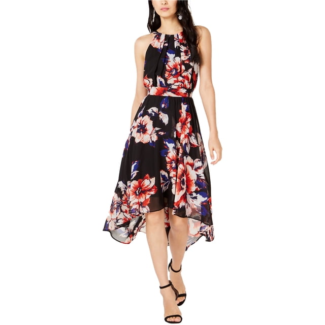 I.N.C Robe Midi Mouchoir-Ourlet pour Femmes, Noir, 18