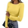 thumbnail image 2 of CCRFTGI Thermal Shirts for Women Slim Fit Long Sleeve Fleece Lined Underwear Tee Shirt Workout Cold Weather Round Neck Shirt Base Layer Winter Blouse Yellow M, 2 of 7
