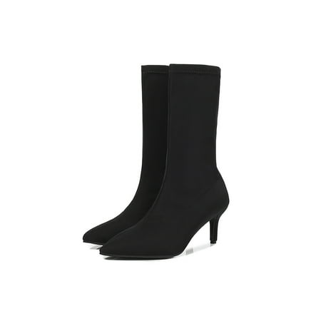

Ferndule Women Ankle Boots Pointy Toe High Heels Boot Pull On Fashion Bootie Non-slip Stiletto Short Booties Party Winter Shoes Mid Calf Comfotable Black 7.5