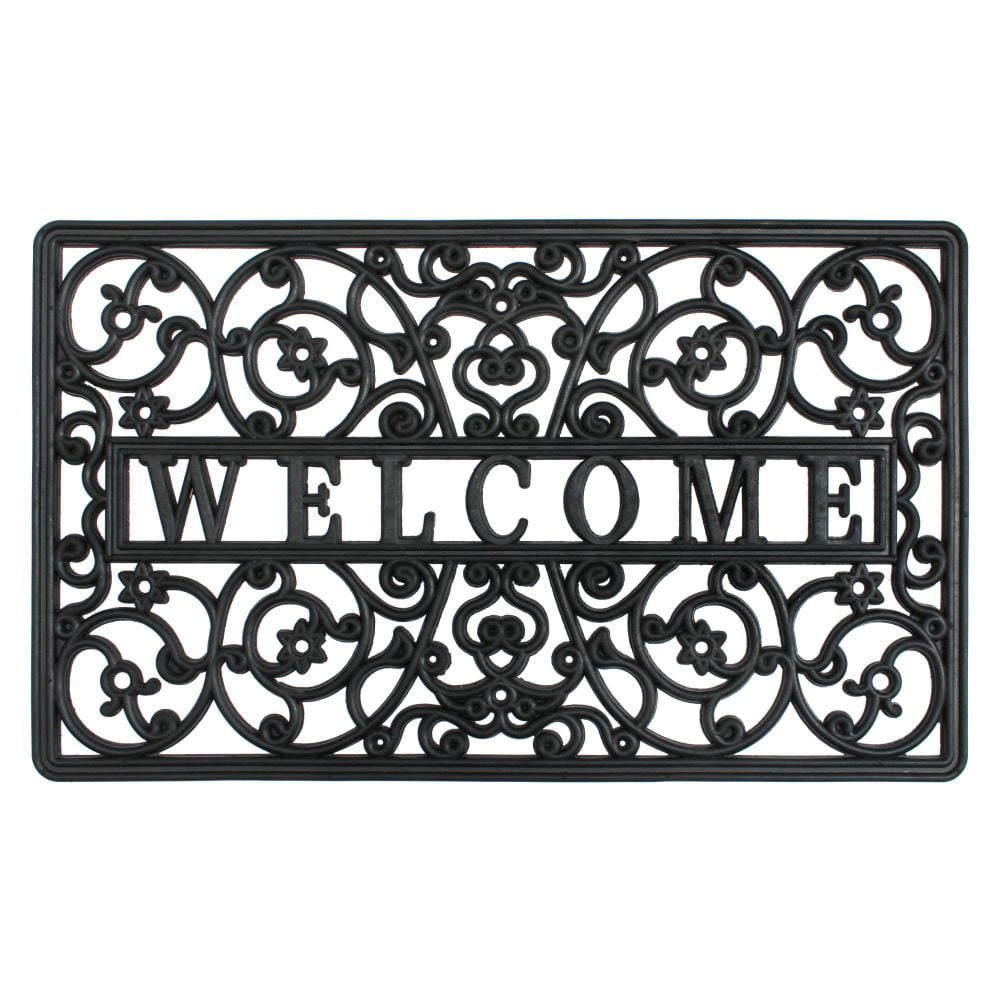 24 x 36 in Recycled Rubber Welcome Door Mat Simulated Stone Scroll Design Outdor 