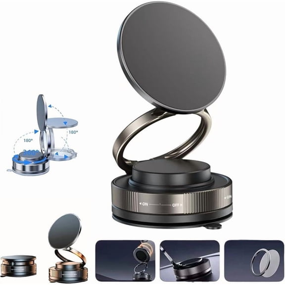 FungLam Suction Cup Car Phone Holder 360 Vacuum Strong Magnetic Stand Foldable Car Mount