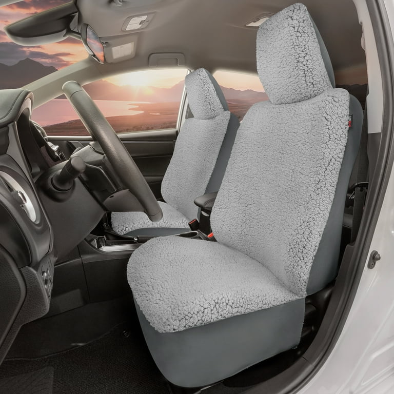 Carbella Plush Sherpa Fleece Car Seat Cover, Piece Gray Seat