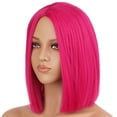 thumbnail image 3 of RightOn Hot Pink Short Wigs Straight Bob Hair Wigs for Women Middle Part Synthetic Wigs Daily Party Use, 3 of 5