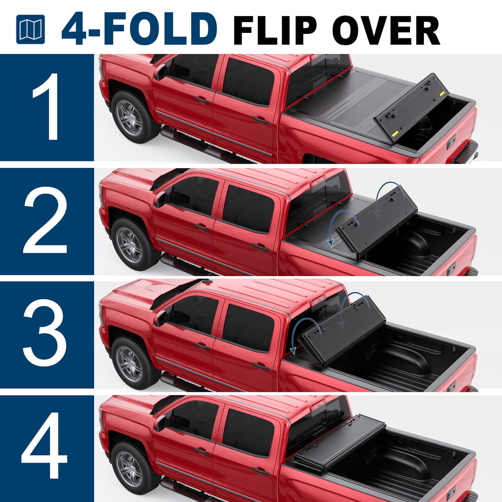 MOSTPLUS 5.8FT 4-Fold Tonneau Cover for 2019-26 Silverado Sierra Half Low-Profile Bed