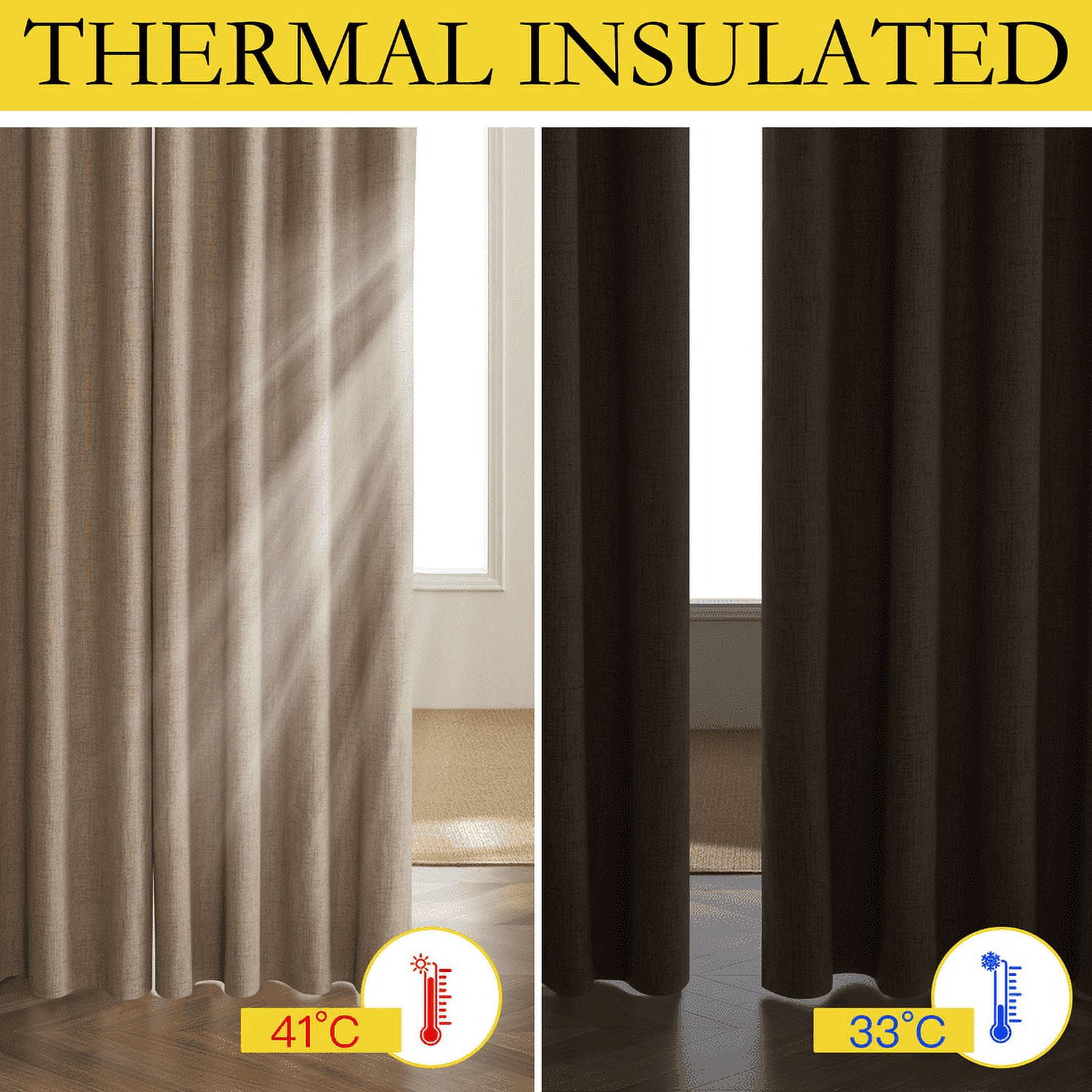 NICETOWN 100% Blackout Faux Linen Curtains Noise Reducing Thermal Insulated Grommet Solid Drapes for Living Room, 2 Panels, Burlap, 62"x90"