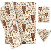 AnyDesign Boho Floral Highland Cow Tissue Paper 100 Sheet Watercolor Flower Art Tissue Farmhouse Cute Cow Wrapping Paper for DIY Crafts Gift Packing, 19.7 x 13.8 Inch