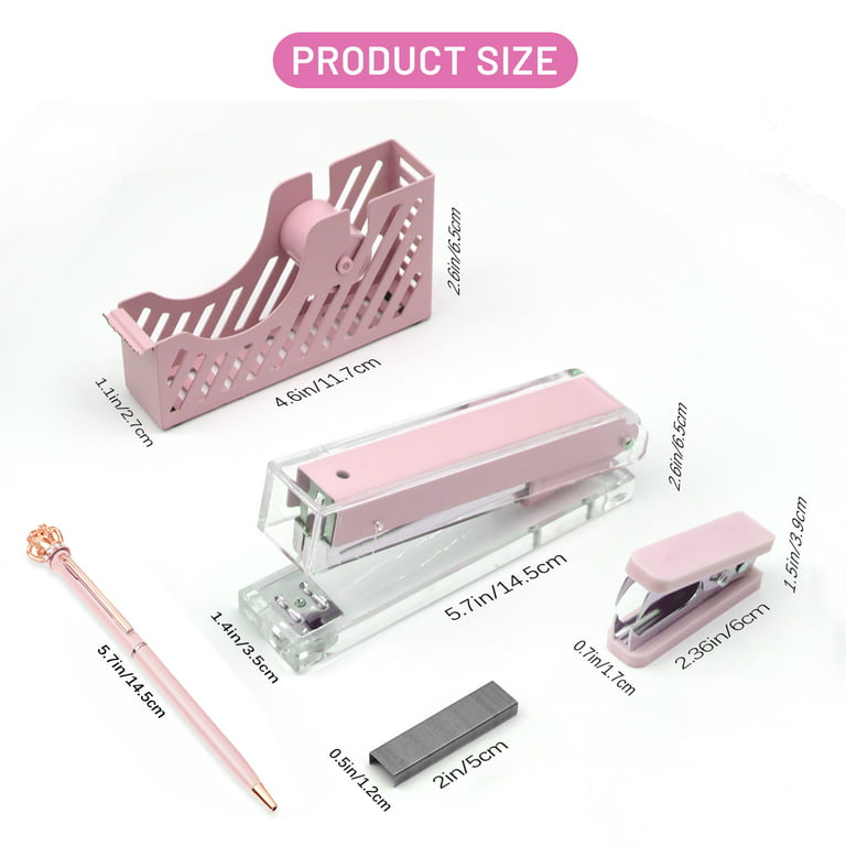 Sytle-Carry Pink Office Supplies, Desk Organizers and Accessories Office  Supplies with Staple Remover, Stapler, Tape Dispenser, Staples, Clips