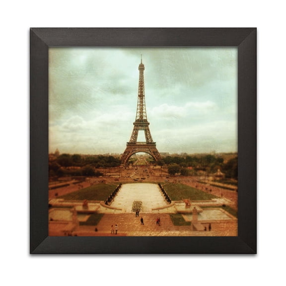 Vintage Brown and Green Eiffel Tower in Paris Adult/Teen Decor; 1 - 12" x 12" Black Frame