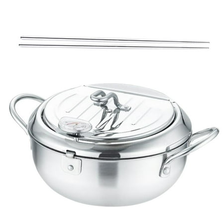

1 Set Stainless Steel Deep Frying Pan Tempura Frying Pot with Thermometer