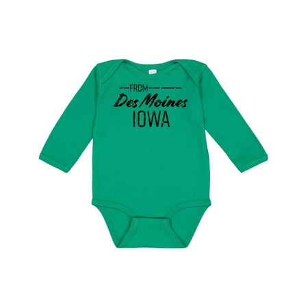 

Inktastic From Des Moines Iowa in Black Distressed Text Gift Baby Boy or Baby Girl Long Sleeve Bodysuit