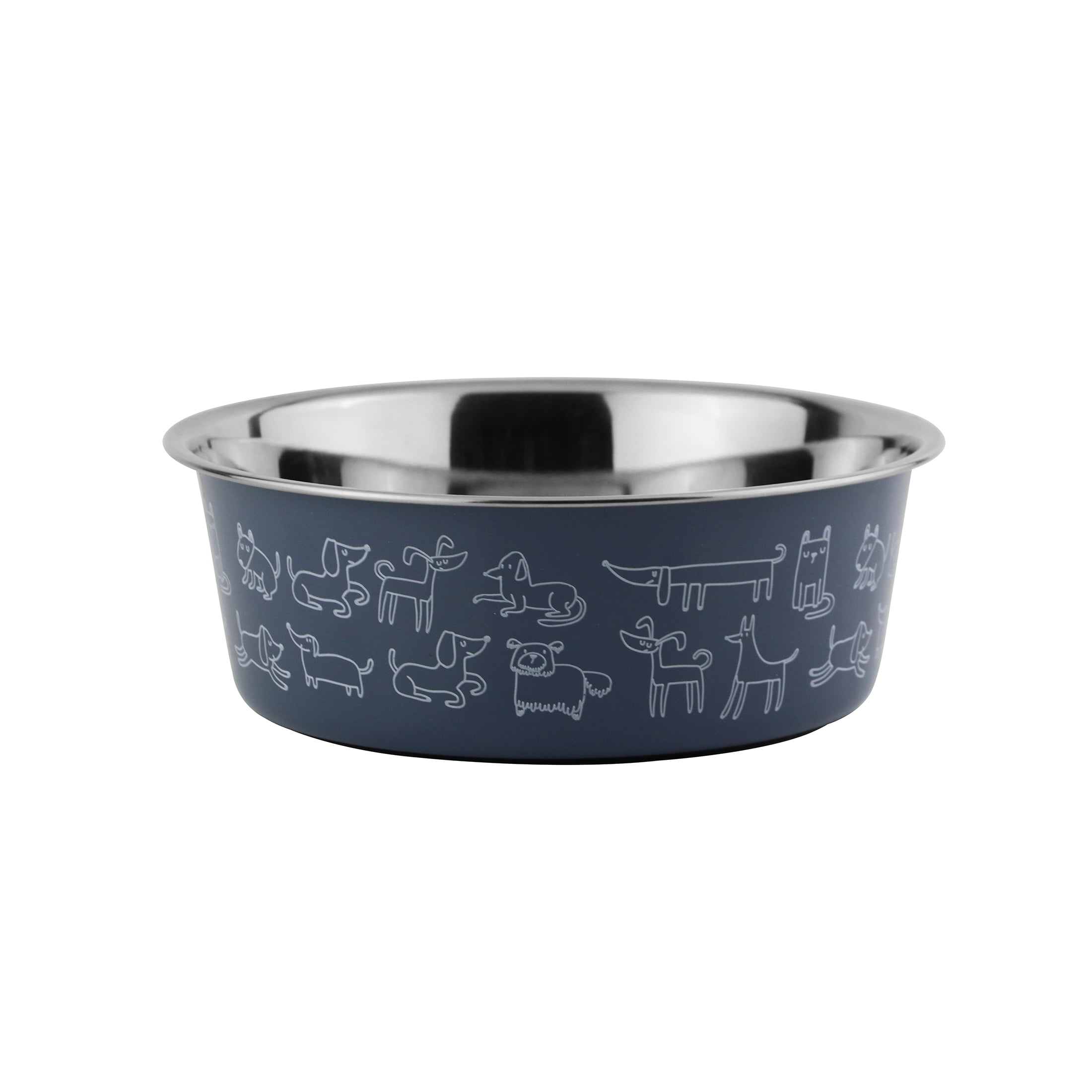 Vibrant Life Large 7.5-Cup Stainless Steel Dog Printed Pet Bowl, Navy