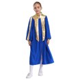 thumbnail image 3 of iiniim  Kids Girls Graduation Gown Color Block Stand Collar Long Sleeve Zipper Robe Dress Blue 16, 3 of 7