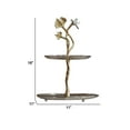 thumbnail image 4 of 16 Inch Elegant Accent Table, 2 Tier Aluminum Cherry Blossom, Gold, Silver, Saltoro Sherpi, 4 of 5