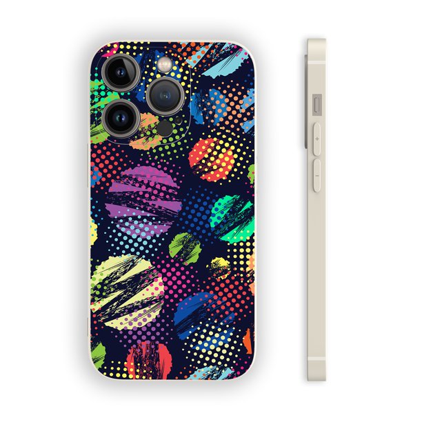 ¡Agregue un toque de alegría a su iPhone con esta funda para teléfono plateada mate con diseño gráfico vibrante!