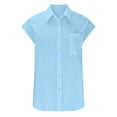 thumbnail image 4 of ZhuoLiL Womens Shirts Casual Short Sleeve Fashion Women's Short Sleeve Turndown Collar Round-Neck Button Casual Elastic Comfy Blouse Shirts, 4 of 6