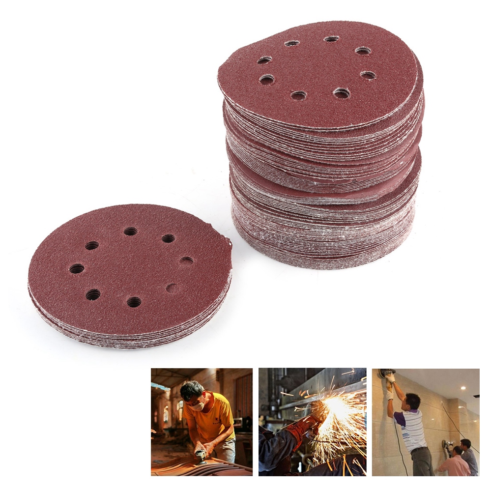 Garosa 100pcs 8 Holes 5 Round Polishing Sandpaper Discs Sanding Sheet