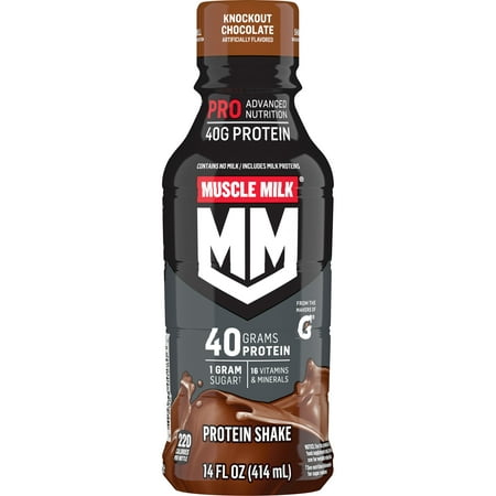 Muscle Milk Pro Advanced Nutrition Protein Shake, Knockout Chocolate, 14 fl oz Bottle