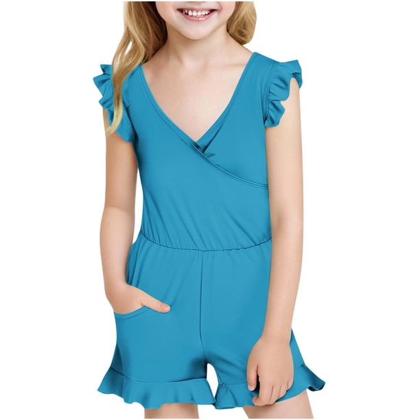 Odeerbi 7-16 Años Traje de Baño Hawaiano de Una Pieza Para Niñas Traje de Baño Hawaiano de Colores Sólidos Con Bolsillo