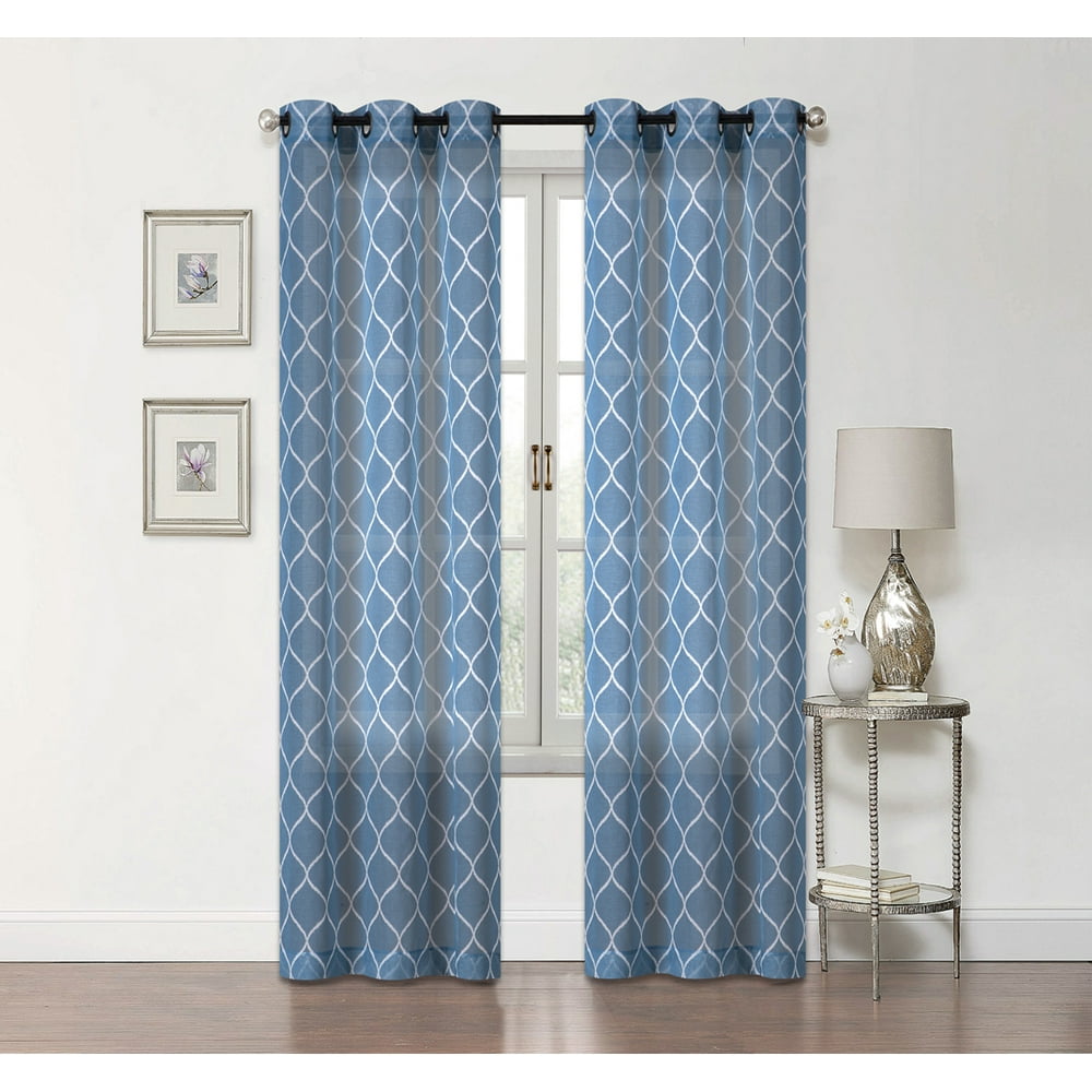 2 Pack Regal Home Collections Ikat Sheer Grommet Curtains Blue
