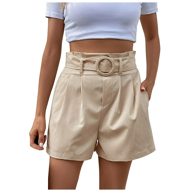 Bermuda Summer Shorts for Women Pleated High Waisted Belt