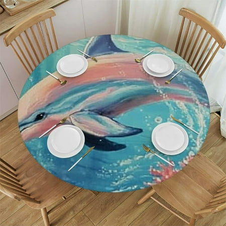 

Patifu Dolphin Coral Ocean Round Table Cover Stain Resistant Washable Indoor Outdoor Tablecloth Kitchen Dining Wedding 100% Polyester Home Kitchen Outdoor Decoration 42 -46
