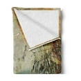 thumbnail image 2 of Gouache Soft Flannel Fleece Throw Blanket, Balinese Architecture Far Eastern History Nature Painting, Cozy Plush for Indoor and Outdoor Use, 50" x 60", Dusk Pale Khaki, by Ambesonne, 2 of 5