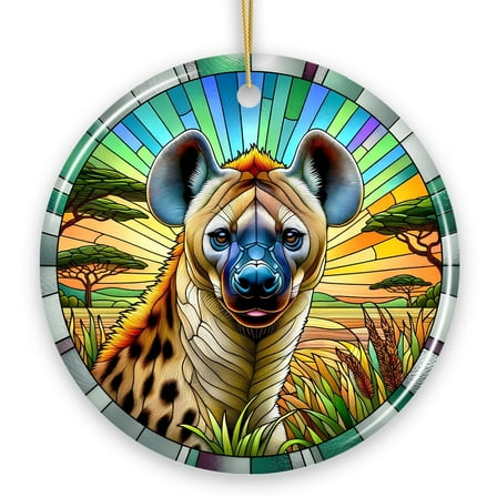 Savannah Scavenger Hyena Stained Glass Style Ceramic Ornament, Safari Animals Christmas Gift and Decor