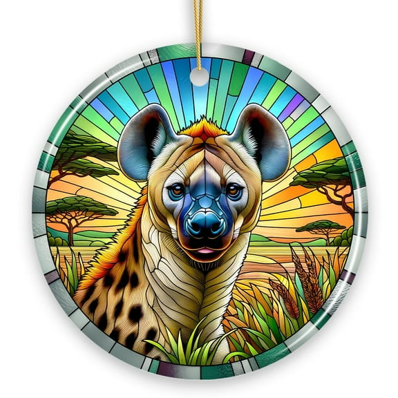 Savannah Scavenger Hyena Stained Glass Style Ceramic Ornament, Safari Animals Christmas Gift and Decor