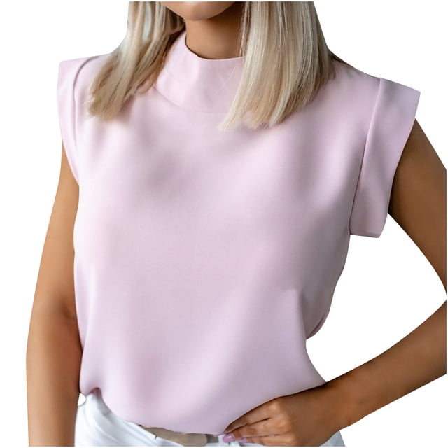 Pompotops T-Shirts Sans Manches Unis pour Femmes Blouse Décontractée Quotidienne