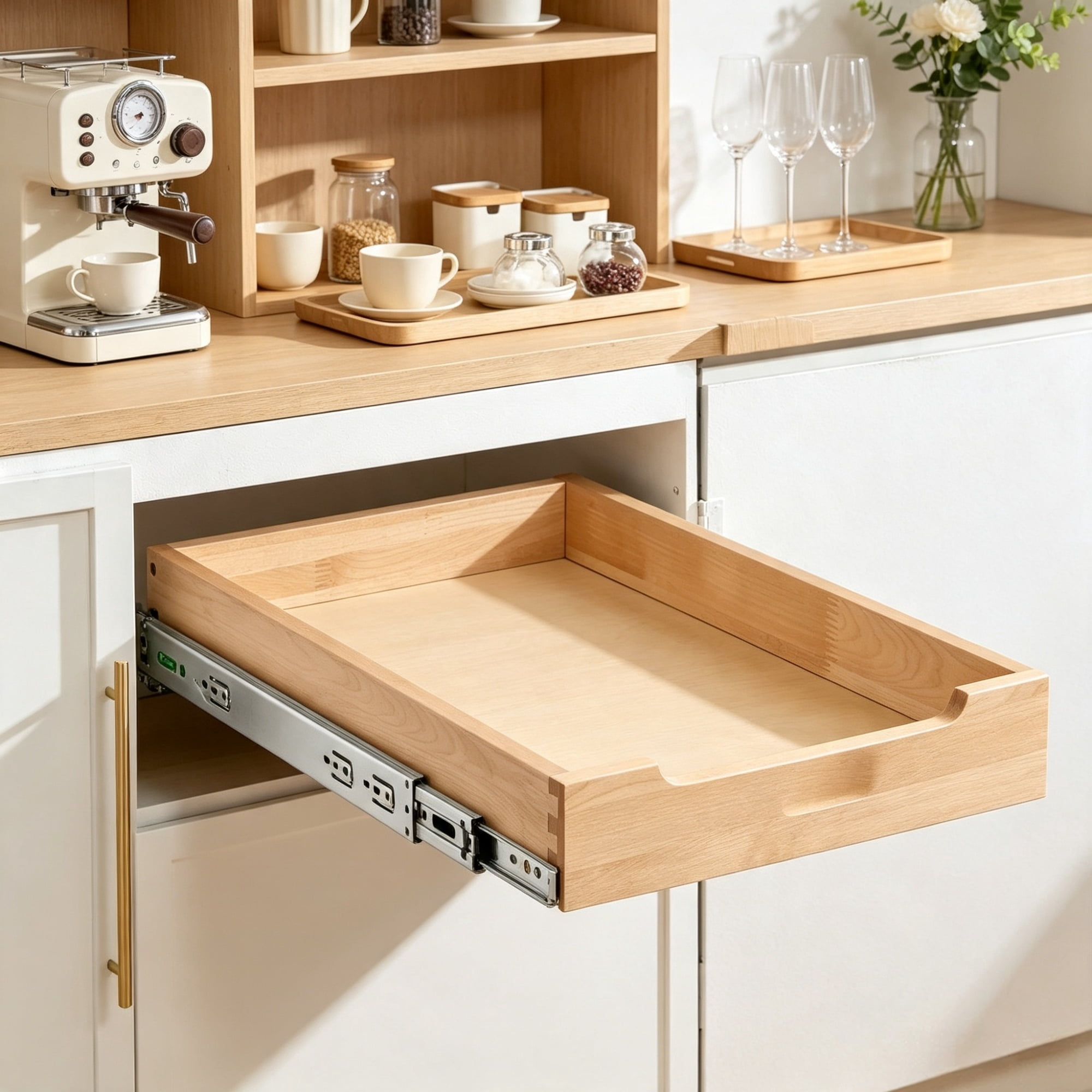 Pull Out Cabinet Organizer, Heavy-Duty Wood Drawer with Soft Close Slides for Kitchen & Pantry, 14"W x 21"D