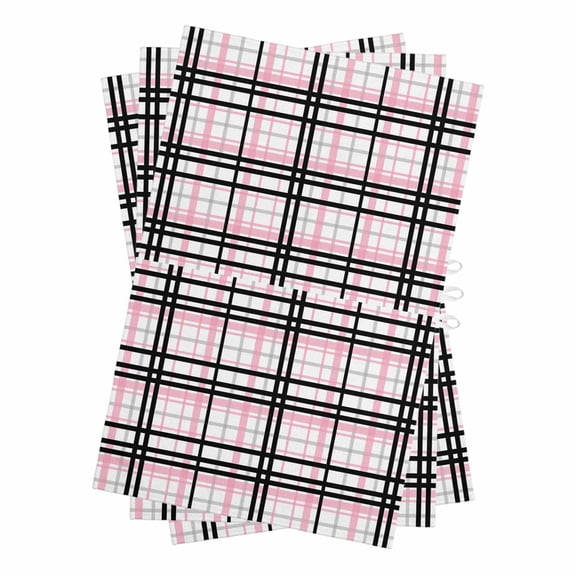 Pink Black Plaid Kitchen Towels Set of 3, Water Absorbent Dish Towel, Farmhouse Pink Black Checkered Decorative Hand Towels - Quick Drying Cloth for Cooking Baking, 18x28 Inch