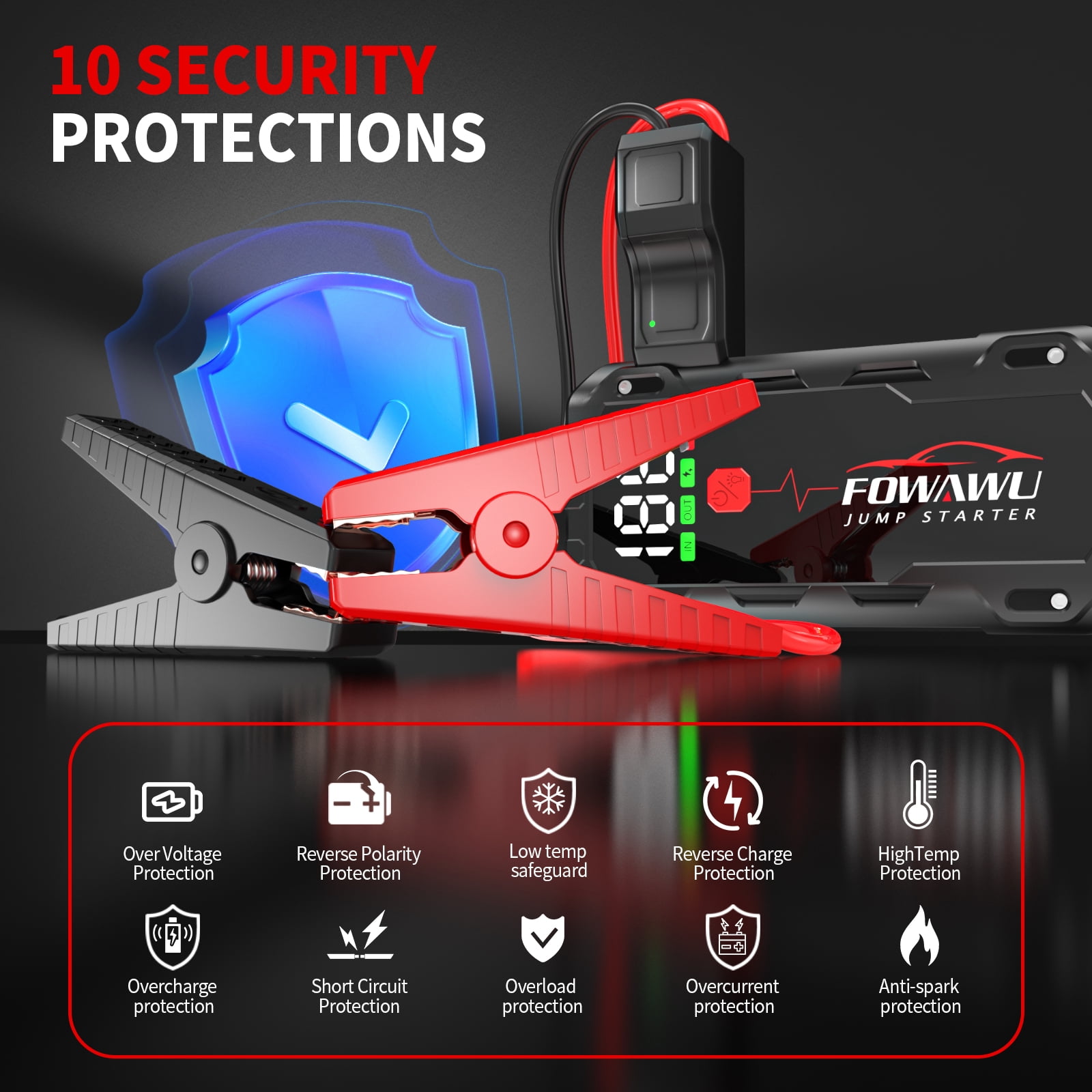 FOWAWU 26800mAh 7000A Jump Starter for 12V Vehicles, Car Battery Jump Starter Power Pack with Smart Jumper