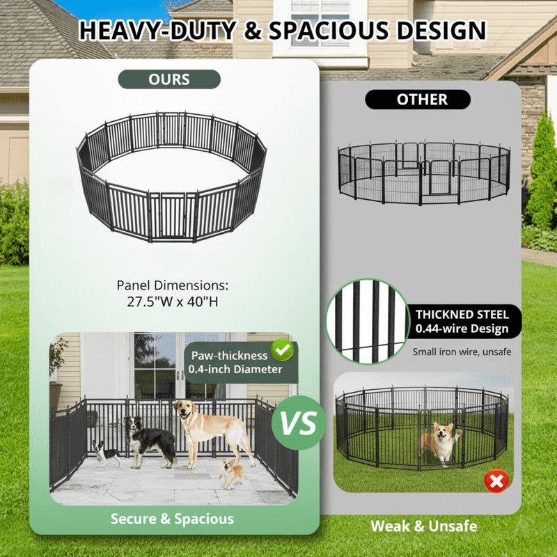 Petorldog dog playpen 40" Height, 24 Panels Foldable Metal dog fence outdoor for yard, outdoor use for RV Camping (Black-Silver)