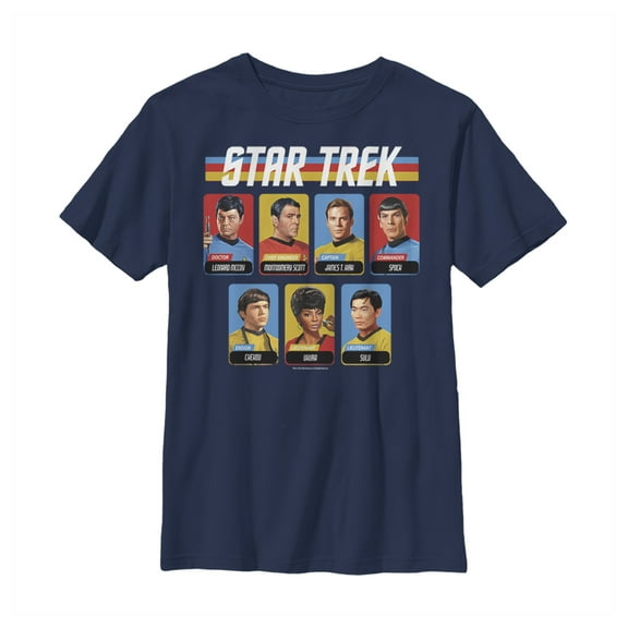 Boy's Star Trek Rainbow Enterprise Crew Playing Cards Graphic Tee Navy Blue X Large