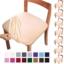 Fmxomd Seat Covers for Dining Room Chair Set of 8 - Stretch Fit Removable Washable Anti-Dust Desk Chair Seat Cushion Protectors - Beige Chair Covers