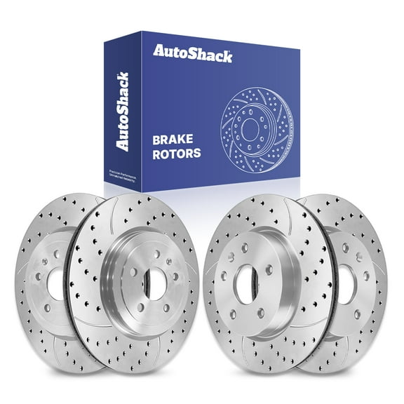 AutoShack Front Vented & Rear Vented Drilled & Slotted Silver Zinc Coated Brake Rotors 4-PC Set Replacement for 2010-2015 Chevrolet Camaro SilverShield Pro