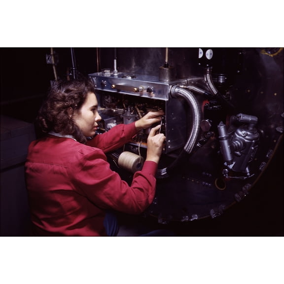 24"x36" Gallery Poster, Switch boxes on the firewalls of B-25 mitchell bombers are assembled by women workers 1942
