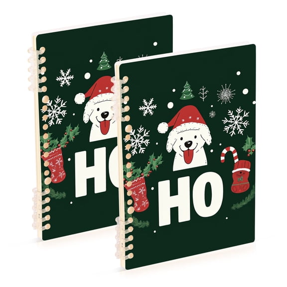FORMRS 1-Subject Spiral Notebook 8" x 5" College Ruled 60 Refillable Sheet A5 Hard Cover, 2 Pack, Christmas Dog