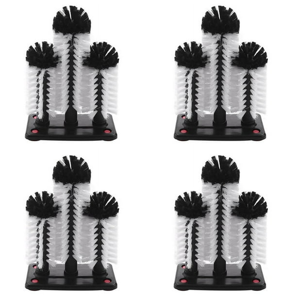 4X Lavadora de Vidrio Cepillo 3 Cepillos de Lavado de Vidrio con Limpiador de Vidrio de Barra de Base de Succion para Bar, Cocinas, Copas de Vino Tinto,