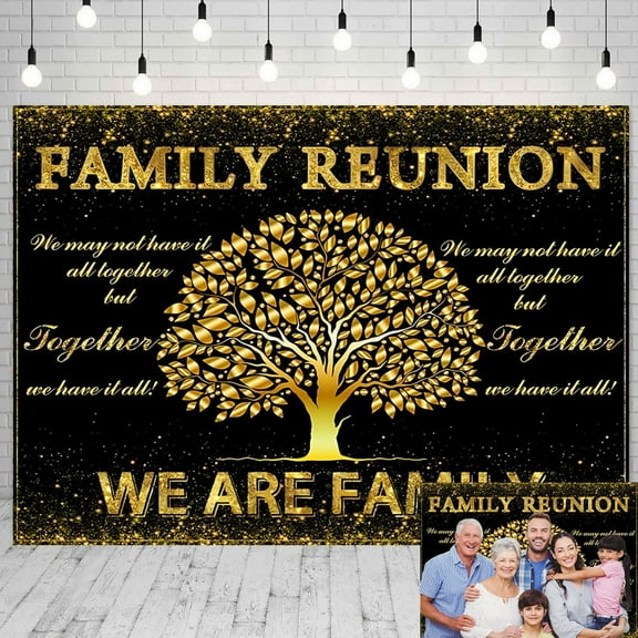 Family Reunion Backdrop Black and Gold Family Tree We are Family Photography Background Family Gathering Party Decorations Family Photo Shoot Background Props