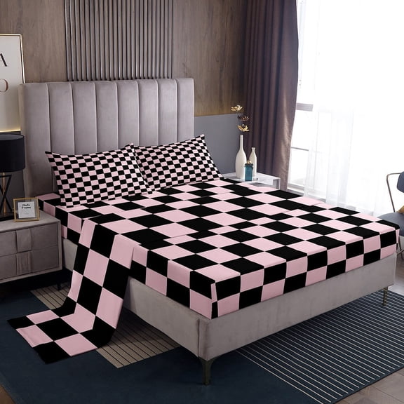Erosebridal Teens Lattice Checkerd Sheet Set Twin,Buffalo Plaid Bedding Sets Twin Size,Teens Bedroom Decor,Breathable,3pcs