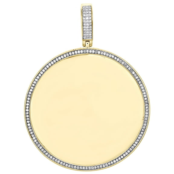 10K Yellow Gold Round Diamond Picture Memory Frame Pendant 2.35" Charm 0.62 CT.