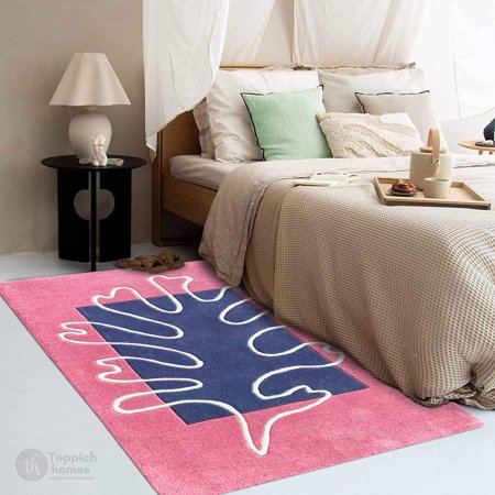 Pink Area Rug 5X7 Geometric Wool Tufted Wool Rugs Living Bed room Rectangle Area Rugs.