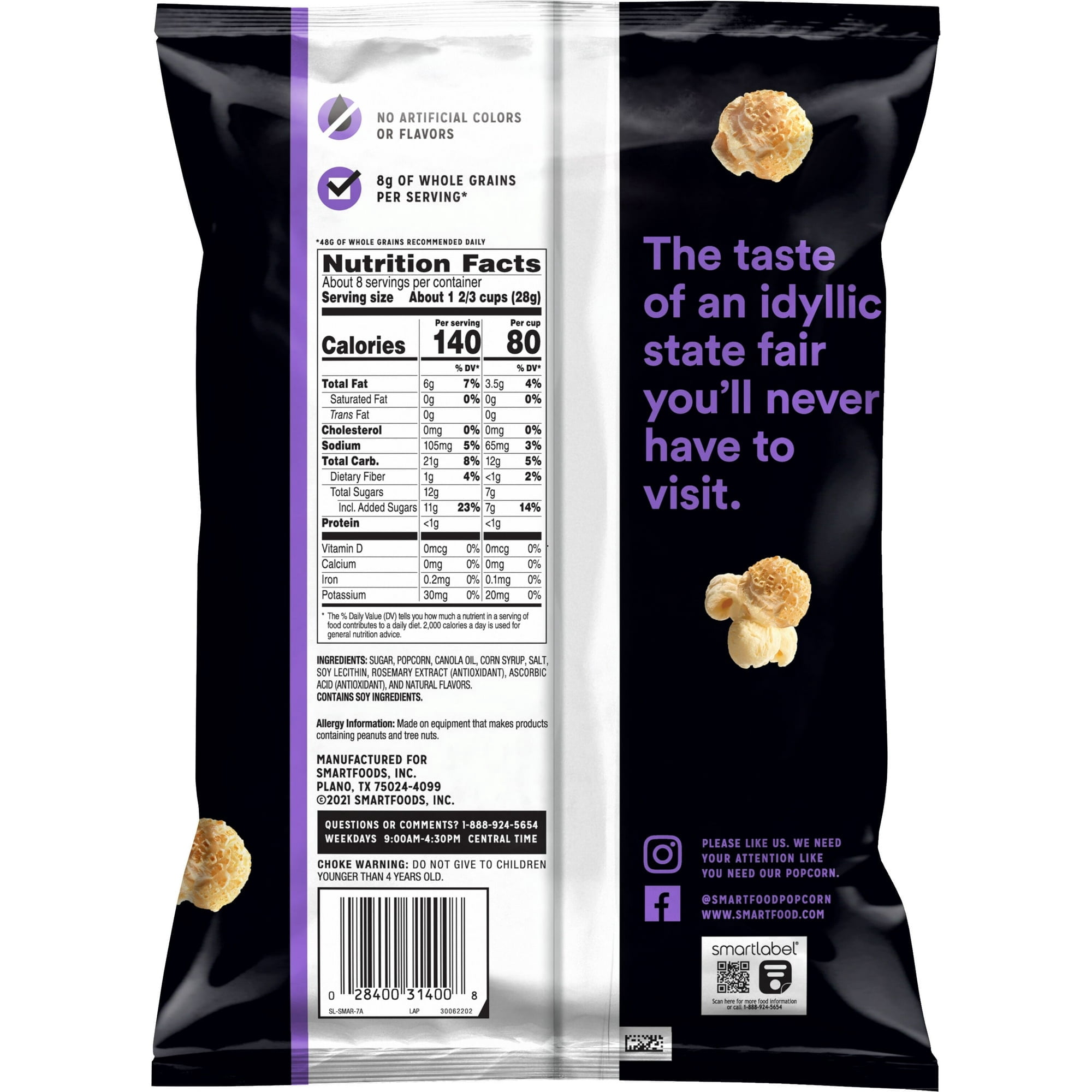 4 Pack Of Smartfood Sweet & Salty Kettle Corn Popcorn – 7.75 oz Bag, Air-Popped Whole Grain Snack, With Olive Green Bowl By ValueNest