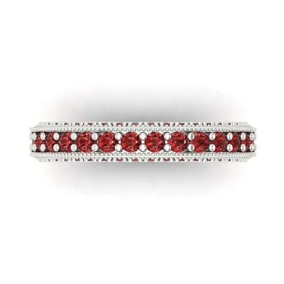 1.44 ctw Wedding Band for Women - 18K White Gold Natural Garnet Stackable Eternity Ring