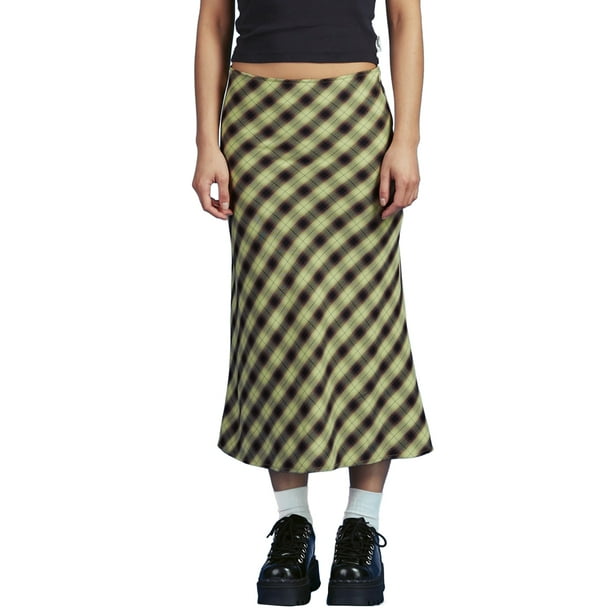 TRKIYQC Faldas midi ajustadas para mujer Estampado a cuadros Cintura alta Longitud de la rodilla Falda larga elástica TRKIYQC moderno